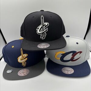 Lot of 3 Cleveland Cavaliers Mitchell & Ness Adjustable Snapback Hats Caps Cavs
